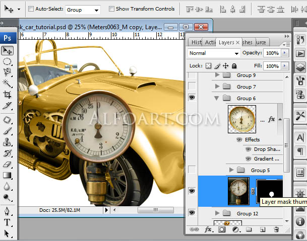 steampunk golden car digital illustration